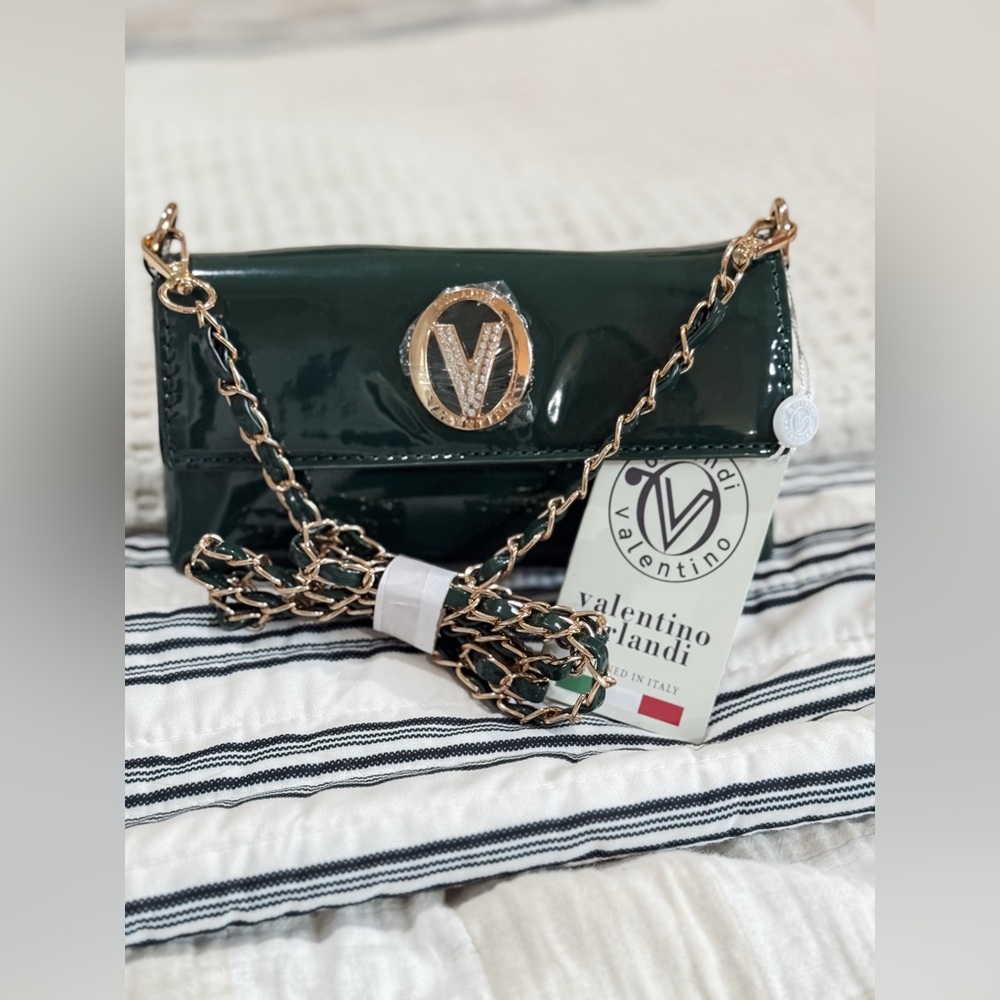 Valentino Orlandi Green Patent Leather Chain Bag